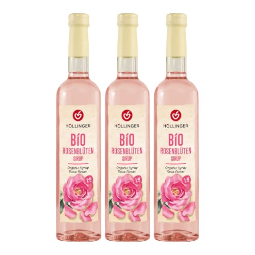 Höllingerr Bio Rosenblüten Sirup - Vegan, 3x500ml Glas Flasche - Rosige Erfrischung – Ansicht 1