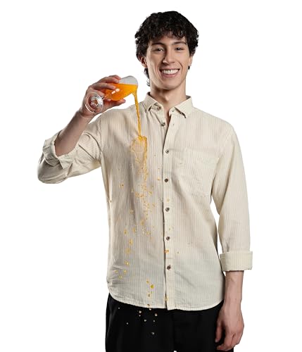 Image of TURMS Men's Casual Striped Linen Shirt | Water Repellent | Anti Stain Anti Odor | Kansas Linen | Concealed Button Down Collar | Full Sleeves