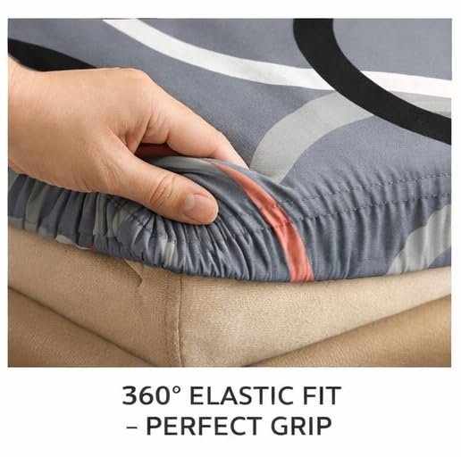 Image of Cotton Elastic Fitted Bedsheets with 2 King Size Pillow Covers Double Bed with All Around Elastic Supersoft Size - 72 King Sizex78+8 inches Color - Charcoal Grey