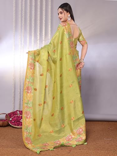 Image of SWORNOF Gold-Toned Woven Design Silk Zari Tissue Saree | Saree for Women | Soft and Skin Friendly