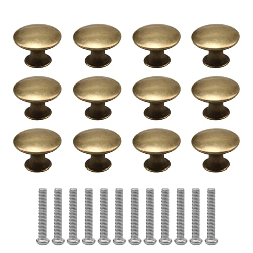 Lot de 12 Boutons de Meuble Vintage en Laiton Antique, Bouton de Tiroir Bronze en Alliage de Zinc, Poignées Rondes pour Armoires, Placards, Commode, Cuisine,...
