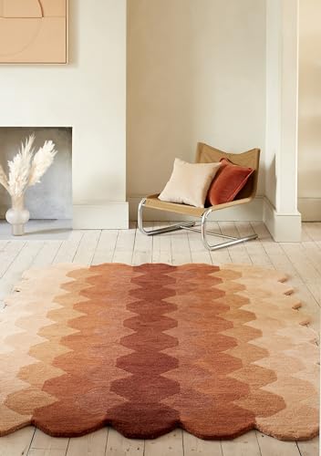 Image of Lord of Rugs Hive Hand Tufted Wool Rug for Living Room Bedroom Lounge Hexagons Patterned Gradient Effect Soft Quality Rug (Rust Terracotta, Medium 120x170 cm (4'x5'6"))