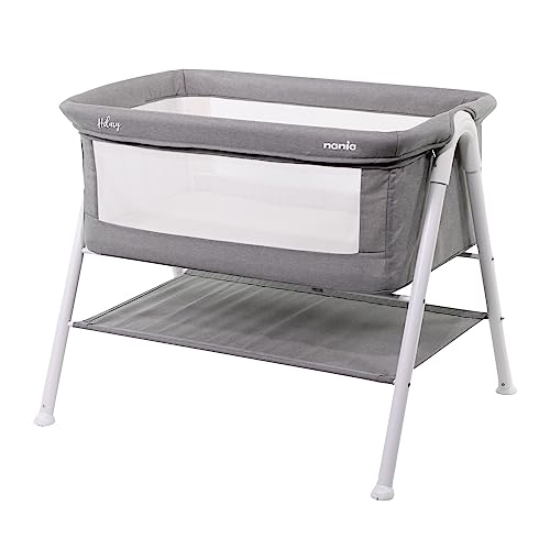 Nania – Berceau bébé HILLARY – Dès la naissance jusqu’à 9 Kg max – Matelas 3 cm d’épaisseur inclus – Espace de rangement sous le berceau – Gris