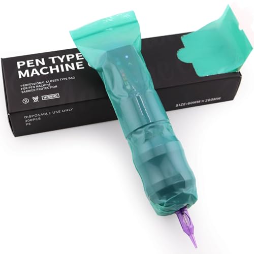 300pcs Tattoo Machine Covers Sealable Type - 2.4×8 Inch Jungle Green Tattoo Pen Covers Machine Bags Sleeves for Cartridge Tattoo Machine - Professional Tattoo Supplies & Accessories