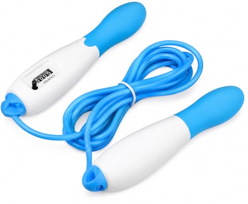 DTR Creation Adjustable Counting Jump Rope for Adults & Kids | 280 cm Speed Skipping Rope with Built-in Mechanical Counter | Lightweight PVC Rope, Comfortable Anti-Slip Grip | Sky Blue