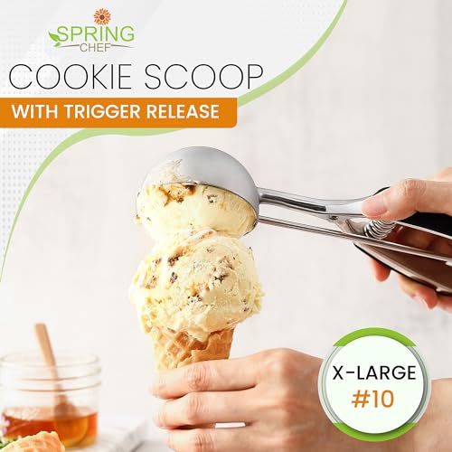 Image of Spring Chef Extra Large Cookie Scoop, 18 /8 Stainless Steel Melon Baller Scoop, Spring Loaded Trigger Release for Cookie Dough, Ice Cream, Meatball, Cupcake, 5.5 tablespoon (tbsp) portion, #10, Black