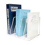 Acrylic Magazine File Holder, 5 Vertical Compartments Desk Document Sorter Organizer, Clear Bookend File Sorter Holder for Office, Documents, Tablets, Magazines, Books
