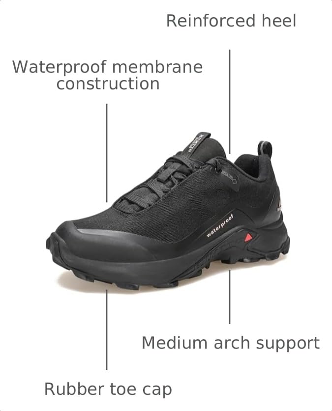 Image of HUMTTO Women's All-Terrain Waterproof Hiking Shoes Lightweight Breathable Outdoor Trail Shoes Trekking Sneakers 9.5 Black