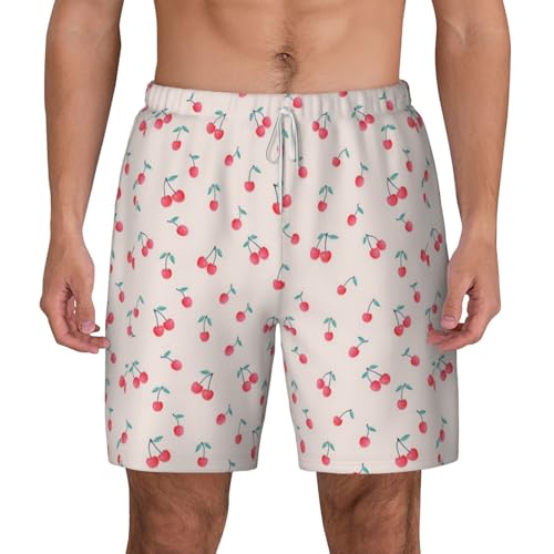 Lovely Sweet Red Cherry Print Men'S Bwim Trunks Beach Shorts with Compression Liner, Anti-Chafe, Quick Dry