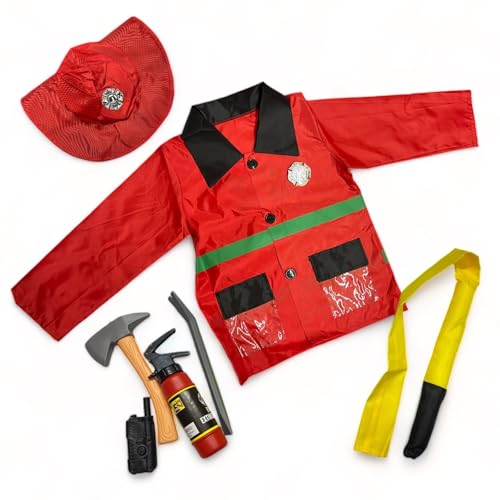 Kidwala Firefighter Role Play Costume Set - Kids Fireman Dress Up Pretend Play Outfit with Rescue Tools and Accessories Toys for Kids