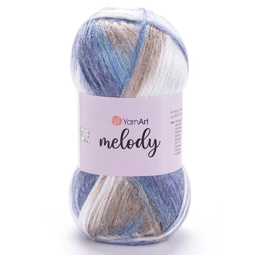 Image of YarnArt Melody Variegated Chainette - Metallic Sheen Fiber for Knitting, Crochet & Embroidery, 100g (3.5 oz) Skein, 230m (251 yd), Premium Blend of 70% Polyamide 21% Acrylic 9% Wool (904)