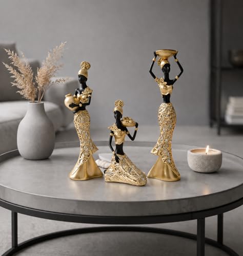 Image of Vibrant Beautiful Finish Uniquely Hand Crafted Home Decor African Tribal Women Art Piece (African Lady Working Set of 3)