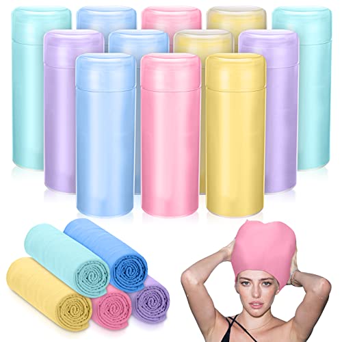 BBTO 12 Pcs Swim Chamois Towel 13''x 17'' Swim Chamois Absorbent Shammy Towel Quick Dry Towel with Storage Case for Shower Sports Swimming Diving Camping Triathlons Car, 5 Colors