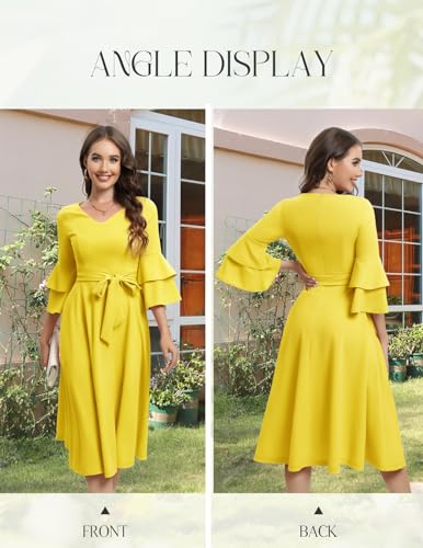 Image of DRESSTELLS Women's Cocktail Dress Summer Wedding Guest Party Vintage 3 /4 Bell Sleeve V Neck A-Line Dress