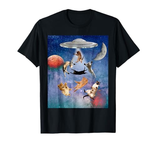 UFO Cats T-Shirt for Adults Galaxy Cats Cute Cat Lover Camiseta
