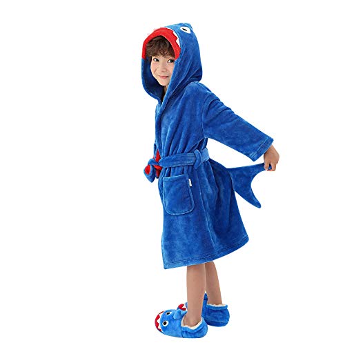 Baby Winter Long Sleeve Shirts,Toddler Boys Girls Cartoon Bathrobes Flannel Night-Robe Sleepwear Blue