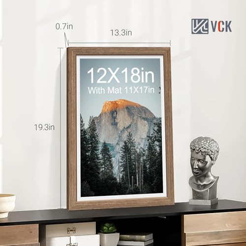 Image of VCK 12x18 Frame 5 Pack, Walnut Wood, 11x17 Mat, Glass, for Picture Prints