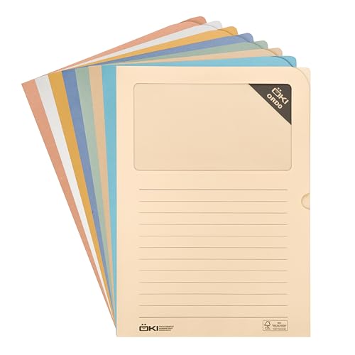 ÖKI Lot de 8 dossiers de fenêtre pastel en papier avec fenêtre - En matières premières renouvelables - 90 g/m² - Format A4 (220 mm x 310 mm)