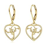 KECHO 14k Gold Tree of Life Earrings Solid Gold Heart Drop Dangle Earrings for Women 14K Real Gold Jewelry Gifts for Her
