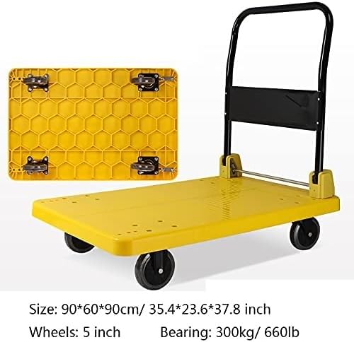 Plattformwagen, Schiebewagen, zusammenklappbarer Plattformwagen, Kunststoffdeck und Metallgriff, Handwagen mit Rädern, zusammenklappbarer Schiebewagen für Gepäck, Pakete