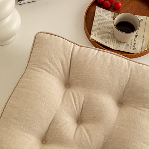 Lemfux Natural Linen Seat Cushion For Chair With Ties Non Slip, Fashion Solid Color Square Thick Chair Pad, For Office/Kitchen/Dining Room/Patio Chairs (17X17X2.4 Inches, Linen Natural Color) #TOP3