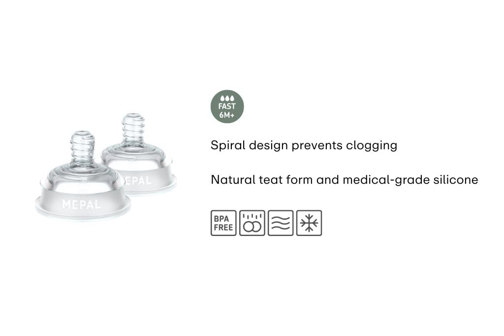 Mepal - Set Teats Baby Bottle Fast Mio - 2-piece - Anti-colic - Spiral Design prevents Blocked Teat - Medical Grade Silicone - Image 3