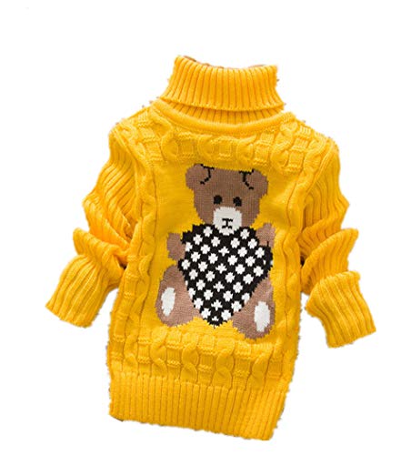 TOHD 1-8 Years Kids Bear Turtleneck Sweater Boys Girls Knit Sweater Christmas (Yellow, 7-8 Years)