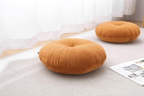 MolynnChic Rundes Bodenkissen aus Samt, Dickes Meditations- & Sitzkissen für Yoga, Wohnzimmer & Balkon, 45,7 cm (Camel)