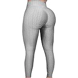 FITTOO TIK Tok Scrunch Bums Leggings Gym, High Waist Anti Cellulite Waffle Honeycomb Leggings Butt Lifting Workout Sports Yoga Pants Grey, XL