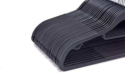 Quality Hangers Clothes Hangers 50 Pack - Non-Velvet Plastic Hangers For Clothes - Heavy Duty Coat Hanger Set - Space-Saving Closet Hangers With Black Swivel Hooks - Functional Non-Flocked Hangers #TOP26