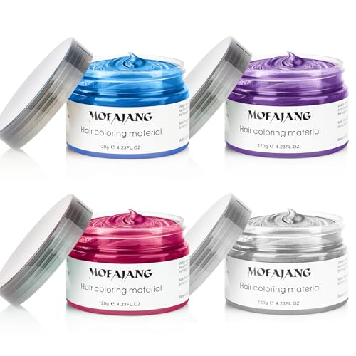 4 Colors Temporary Hair Color Wax for Kids, Washable Colored Hair Wax, DIY Styling Hair Wax Color, Temporary Hair Dye for Boys Girls Party Cosplay Halloween 4.23 oz (Silver Grey Purple Red Blue)