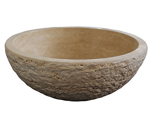 Chiseled Round Natural Stone Vessel Sink - Light Travertine