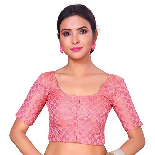 Image of Studio Shringaar Women's Readymade Brocade Short Sleeves Saree Blouse