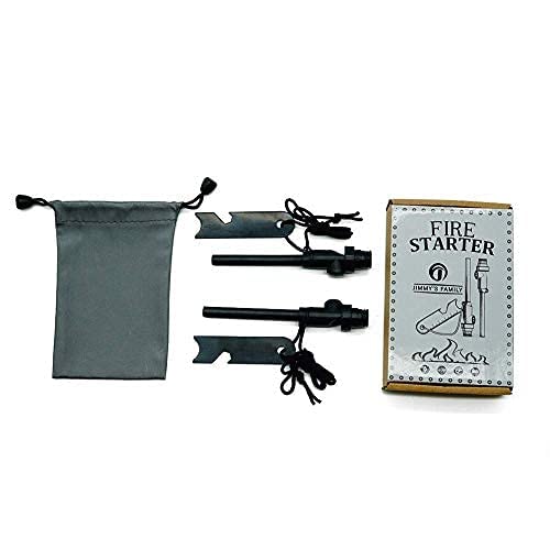 JIMMY'S FAMILY Survival Drilled Flint Fire Starter Ferro Rod Kit with Striker Compass Neck Lanyard and Whistle,Permanent Magnesium Flint Lighter Match for Outdoor