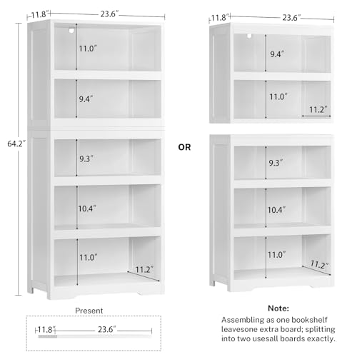 Image of TEENFON 64.2 inch Bookcase, 5-Tier Open Bookshelves and Bookshelf, Freestanding Display Storage Shelves with Storage Cabinet for Bedroom, Living Room and Office
