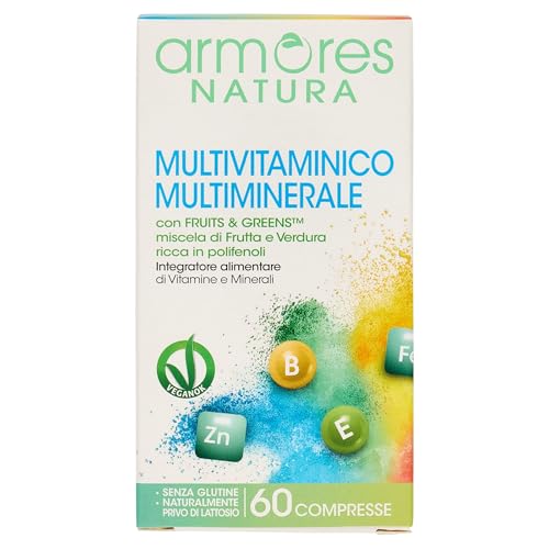 Armores Natura Integratori Alimentari, Multivitaminico Multiminerale, Integratore per Favorire l'Apporto di Vitamine e Sali Minerali all'Organismo, con Fruits & Greens, Vegano, 60 Compresse