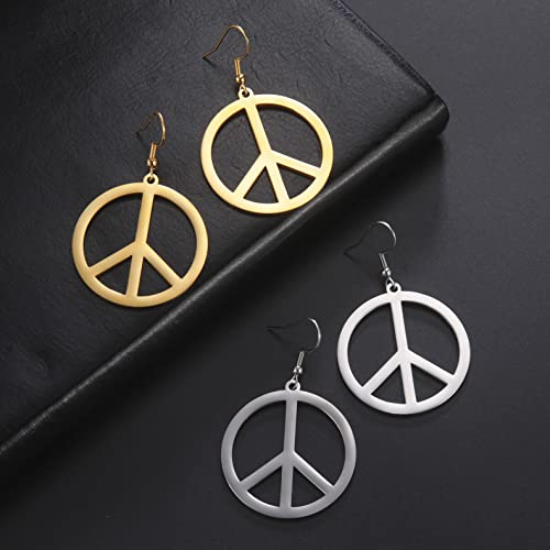 VASSAGO Peace Sign Ohrringe Edelstahl Erde Zubehör Hängende Ohrringe Hippie Zubehör für 60er oder 70er Jahre Party Schmuck Set für Frauen Männer