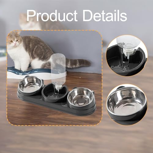 Gamelles triples pour chat avec distributeur d'eau surélevées pour petits chiens lapins - 6