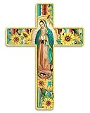 Putuo Decor Mexican Floral Cross Wall Decor Wooden Inspirational Cross Spanish Style Wall Cross Decor Art Wall Decor Crucifix for Home Room Church Decoration (Sunflower)