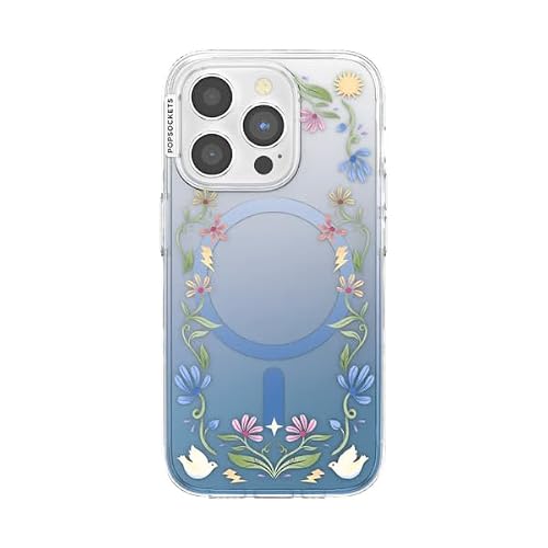 PopSockets iPhone 15 Pro Phone Case with MagSafe- Boho Wilds Blue