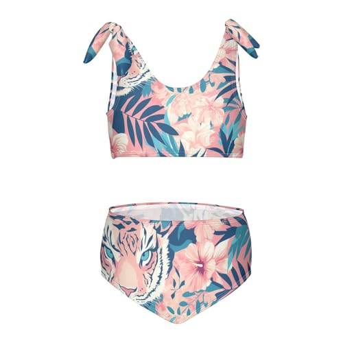 KLL Tigers Print Hawaiian Girls' Two Piece Bikini Sets Scoop Neck Swimming Swimwear Bathing Suit