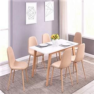 IDS Eames Style Dining Chairs Fabric Cushion Seat Side Chair Armless Living Room Chairs (6 Chairs, Beige)