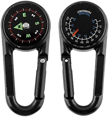 Snowmanna NIEGIENNA-Assorted Colors 1PC Mini Compass Carabiner Clip 3 in 1 Guiding Thermometer Keyring Keychains for Outdoor Hiking Camping Climbing Hunting Travelling (Black New)