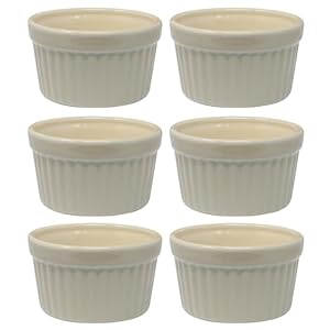 Ramekins Set of 6, 7oz Ceramic Souffle Dishes for Creme Brulee, Muffin, Pudding, Small Baking Dishes for Air Fryer & Oven, Mini Bowl for Dips, Sauces, Snacks and Fruits – Beige