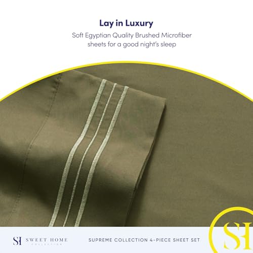 Queen Size Bed Sheets - Breathable Luxury Sheets with Full Elastic & Secure Corner Straps Built In - 1800 Supreme Collection Extra Soft Deep Pocket Bedding Set, Sheet Set, Queen, Olive
