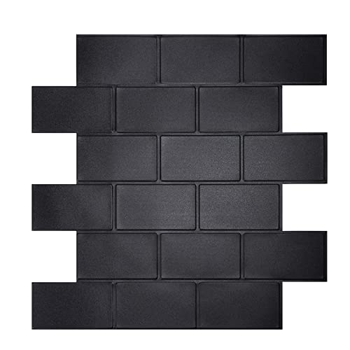WalDecoo Carreaux Muraux Autocollants 10 Feuilles, 1,6 Mm D'épaisseur, Carrelage Mural Autocollant Noir Mat Pour Dosseret De Cuisine, Salle De Bain,...