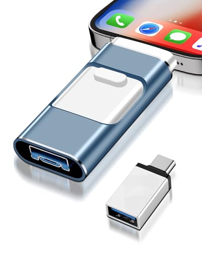 Chiavetta USB 128GB, 4 in 1 Memoria Esterna per i-Phone/i-Pad/Android/PC，Nessuna App Richiesta, Pen Drive USB C Flash Drive mit Plug-and-Play Per Foto E Video,Blu(128GB)