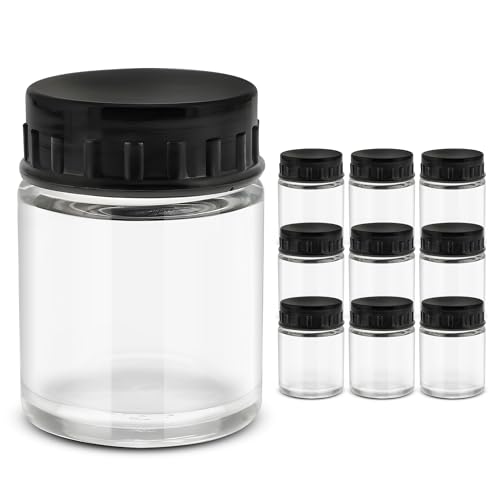 JUNIERS Airbrush Farben AG-01, 10x22ml – Glas-Farbtopf Set mit Mischglas & Aufbewahrbehälter – Profi Airbrush Farben für Modellbau, Basteln & kreative Projekte