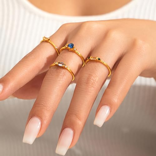 Fashion Gold Rings That Don't Tarnish Size 7 8 9 10 Dainty Gold Plated Ring Set Non Tarnish for Women Stackable Cubic Zirconia Rings Wedding4