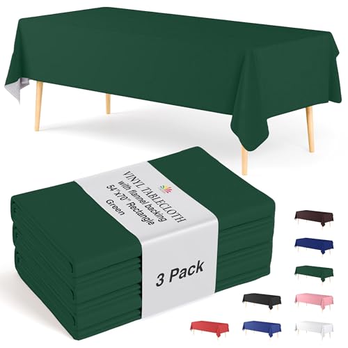 Exquisite Green Vinyl Tablecloths - 54 in. X 70 in. - Pack of 3 Rectangle Tablecloths with Flannel Backing - Plastic, Reusable & Waterproof by Exquisite - Used condition - US$25.59